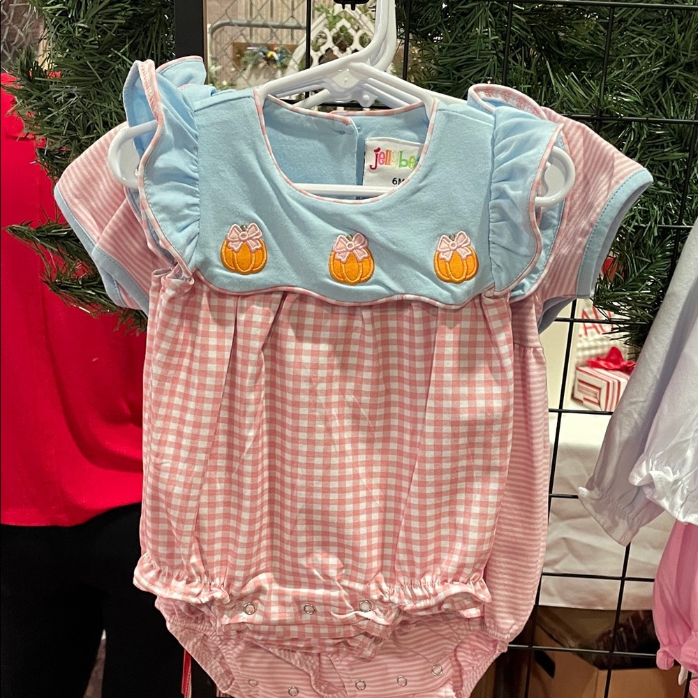 Fall Baby Pink and Blue Gingham One Piece